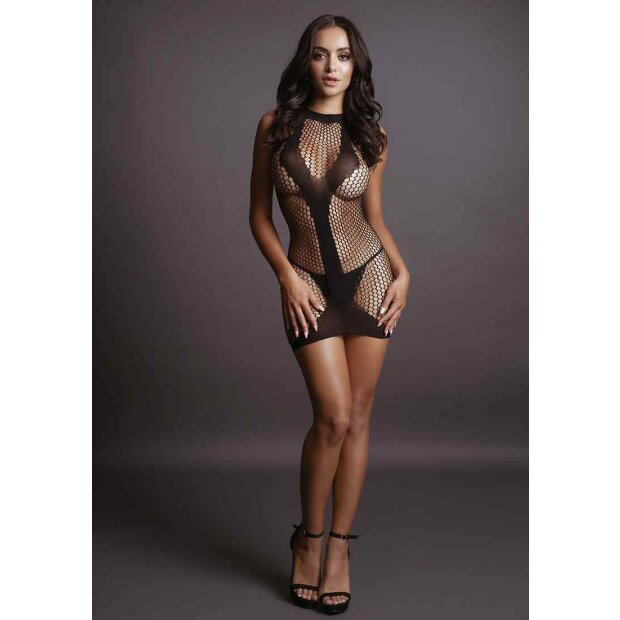 Net Contrast Mini Dress Black - Onesize - Queensize