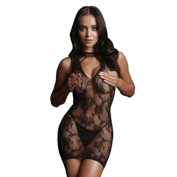 High Neck Lace Mini Dress - Black Onesize - Queensize