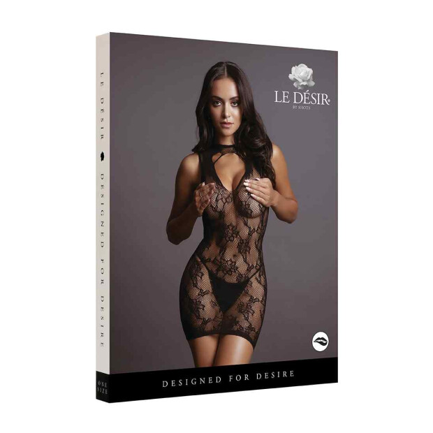 High Neck Lace Mini Dress - Black Onesize - Queensize