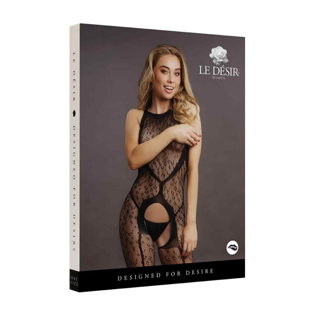 Crotchless Leopard Bodystocking - Black Onesize - Queensize