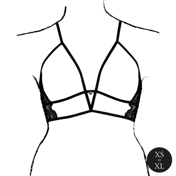 Le Désir Open Cup Triangle Bra with Lace and Adjustable Sliders Black Onesize - Queensize