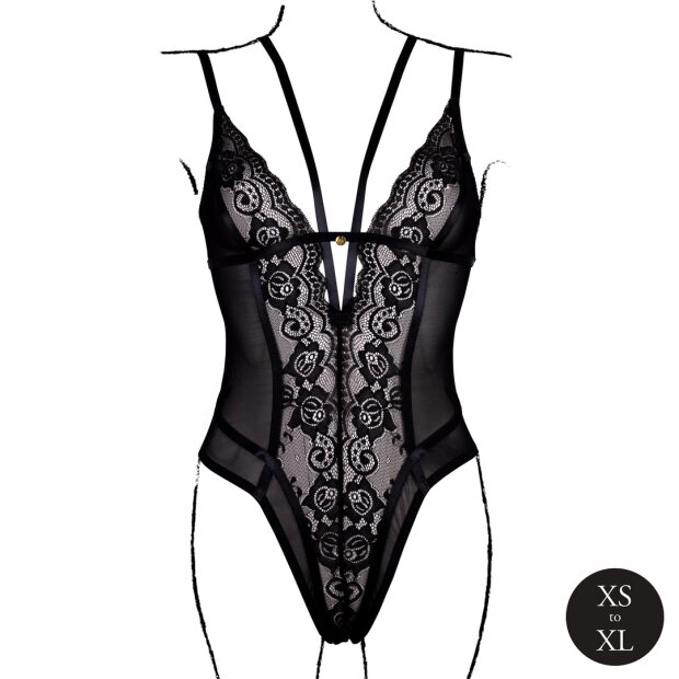 Le Désir Wireless Lace Bodysuit with Adjustable Sliders Black Onesize - Queensize