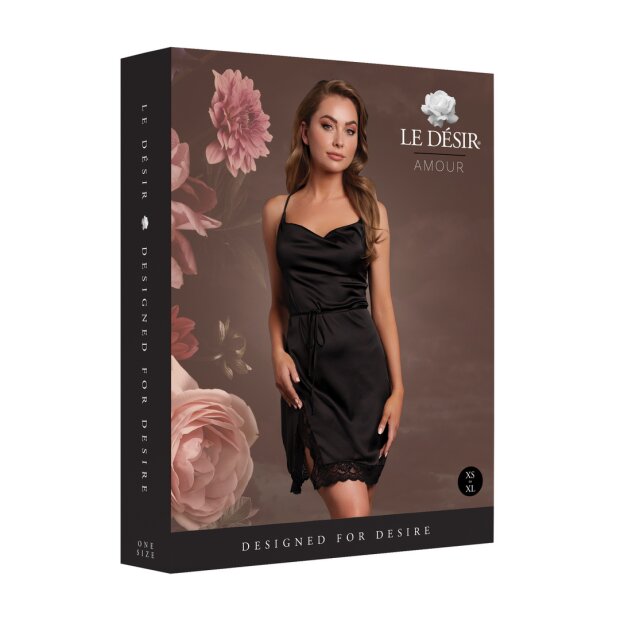 Le Désir Open Back Silk Dress with Criss Cross Details and Slit Black Onesize - Queensize