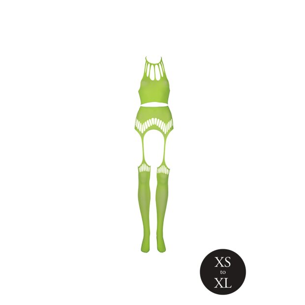 Shots Ouch! UV-Neon Zweiteiler mit Crop Top und Strümpfen grün Onesize - Queensize