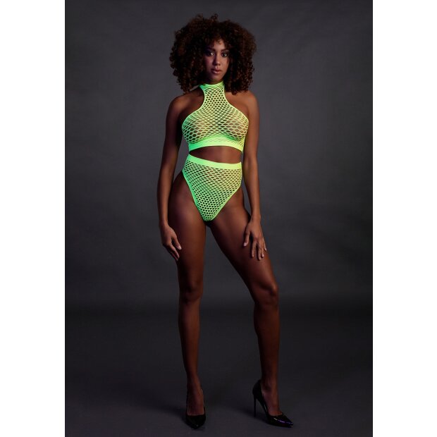 Shots Ouch! UV-Neon Crop Tank Top und Slip mit hoher Taille grün Onesize - Queensize