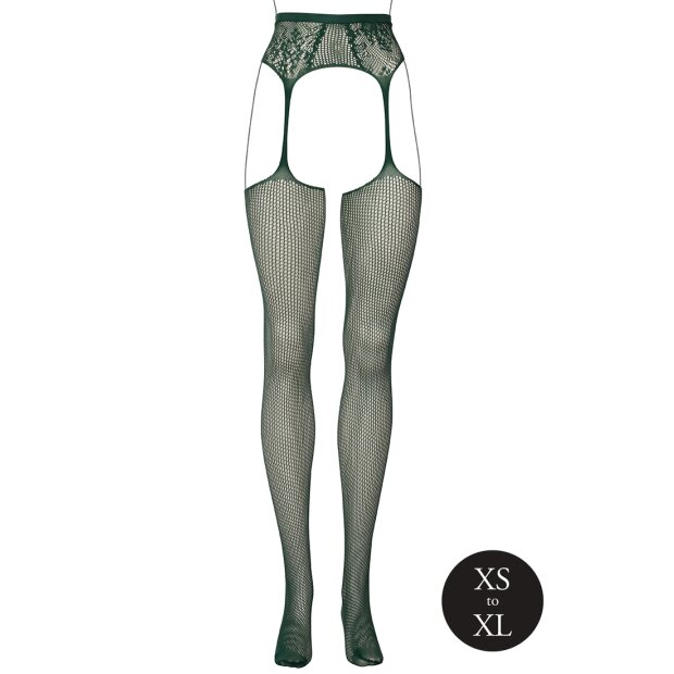 Fishnet and Lace Garterbelt Stockings Green - Onesize - Queensize