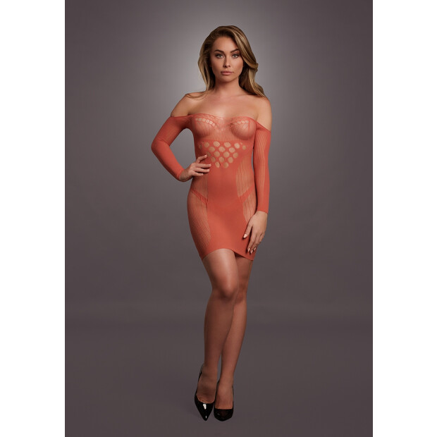 Long-Sleeved Net Mini Dress Red Onesize - Queensize