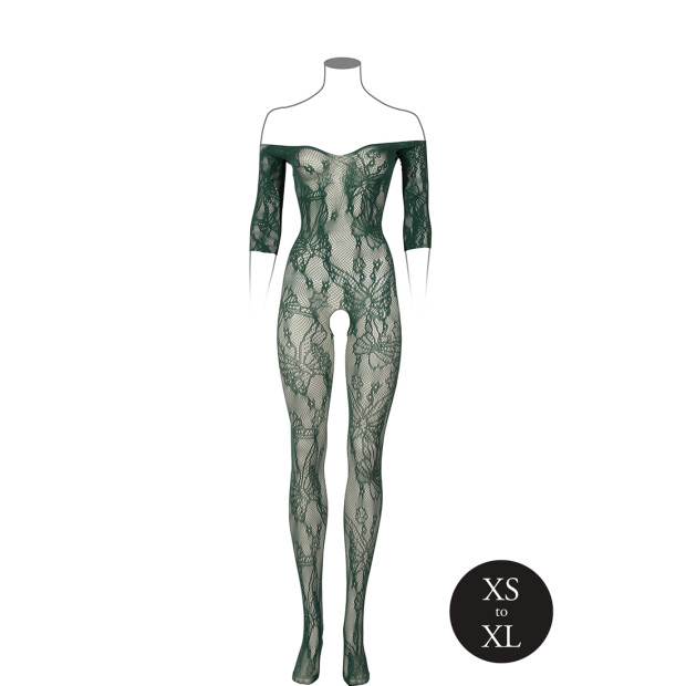 Lace Long-Sleeved Bodystocking Green Onesize - Queensize