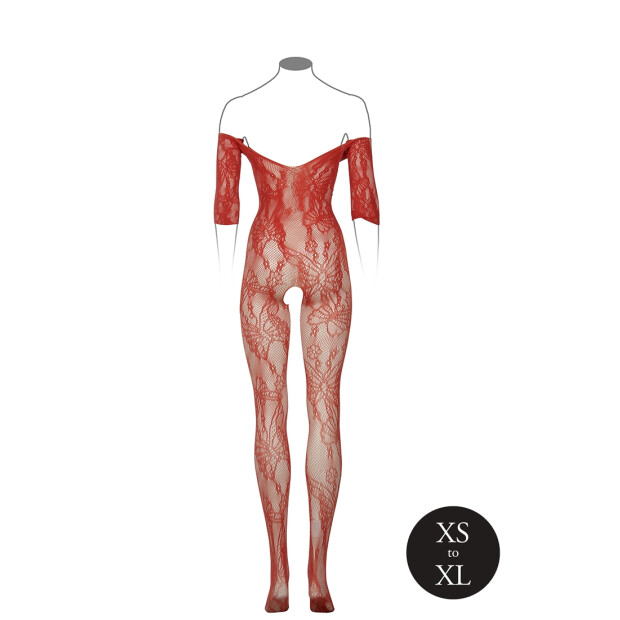 Lace Long-Sleeved Bodystocking Red Onesize - Queensize