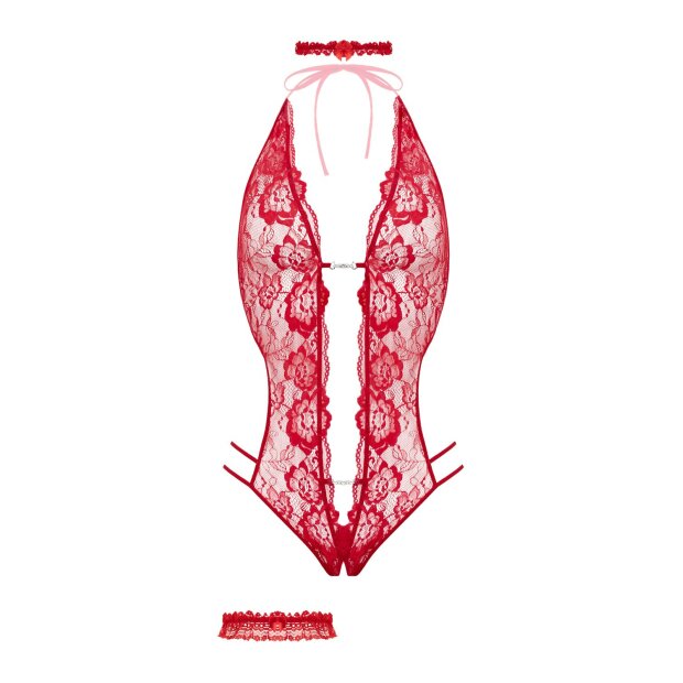 Christine Open crotch Body-Set Renee - Red - S/M - L/XL