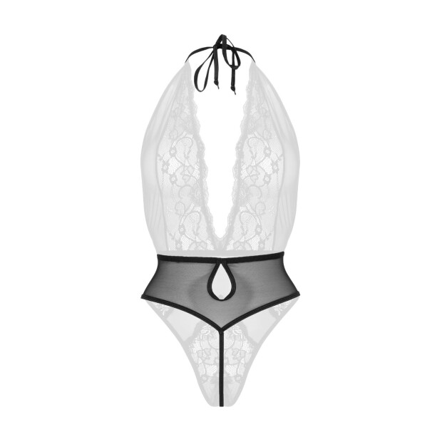 Christine Open crotch halterteddy Dina - black S/M - L/XL