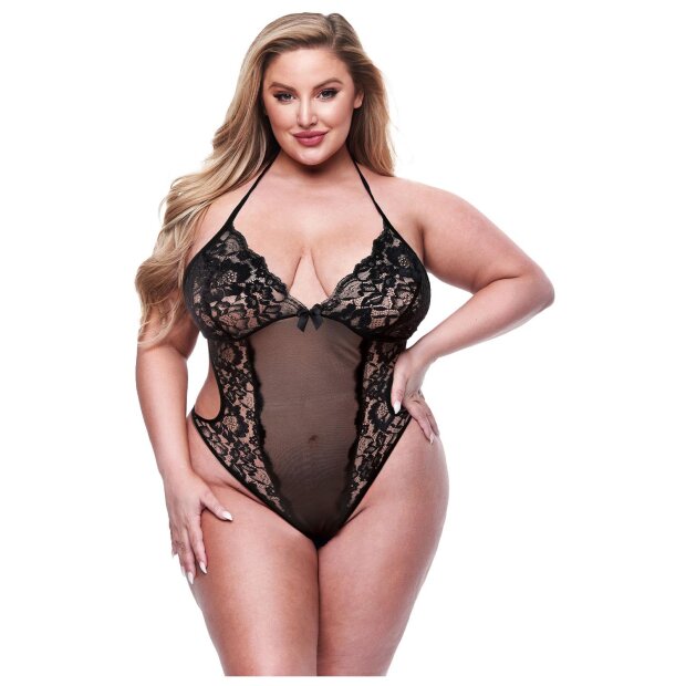 Baci Teddy en Dentelle et Résille Noir Queen Size