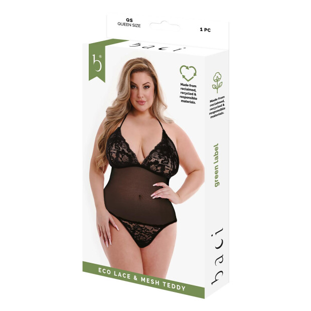 Baci Teddy en Dentelle et Résille Noir Queen Size