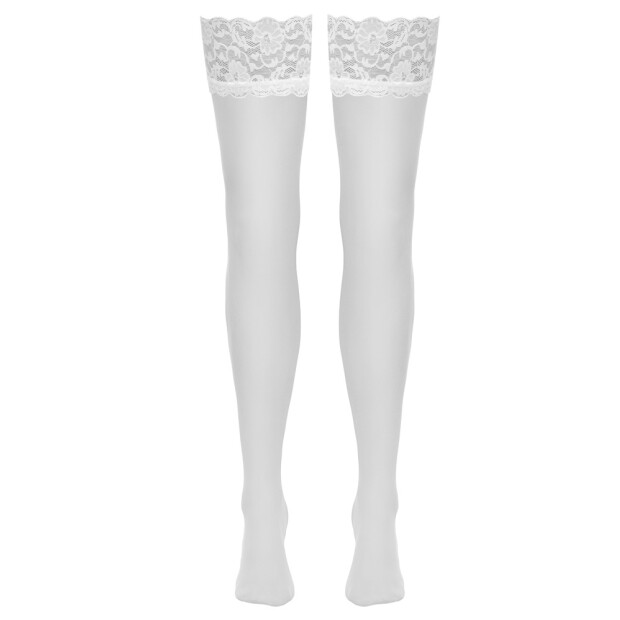 Cottelli Collection stockings with 9 cm wide elastic lace trim White M