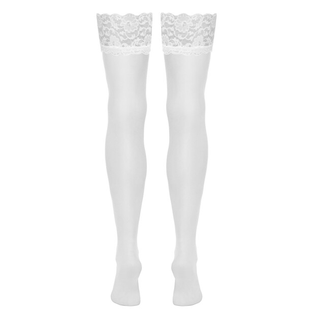 Cottelli Collection stockings with 9 cm wide elastic lace trim White M
