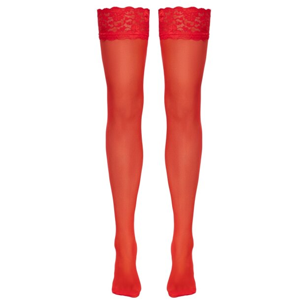 Cottelli Collection Bas avec bordure en dentelle élastique de 9 cm de large Rouge S