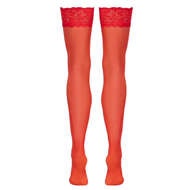 Cottelli Collection Strümpfe mit 9 cm breitem elastischem Spitzenbund Rot XL
