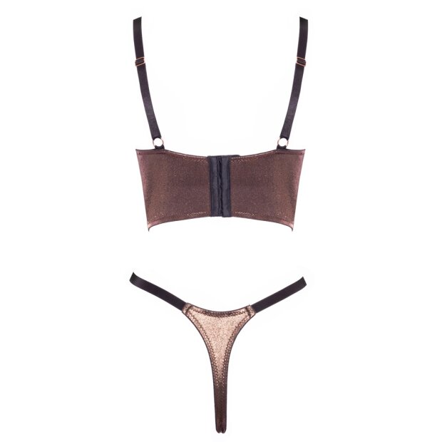 Abierta Fina Open set with push-up bra and thong Brown M