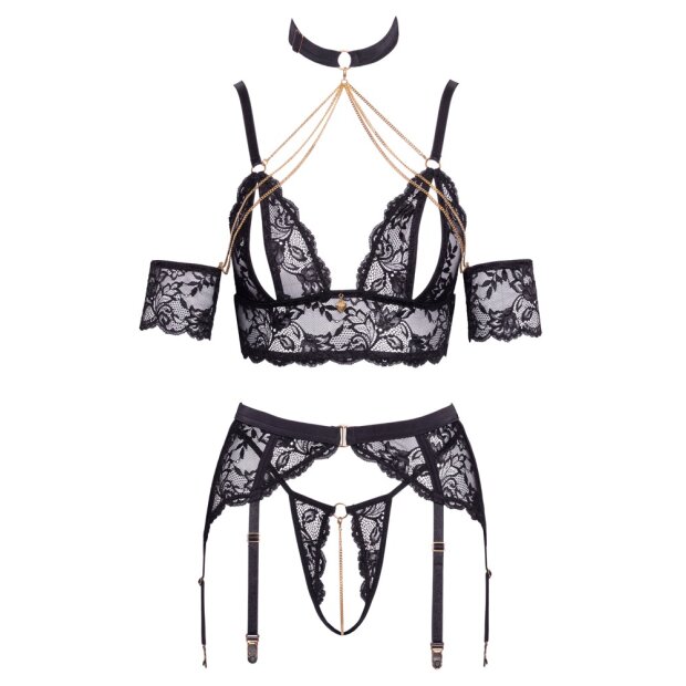 Abierta Fina Ensemble de lingerie avec chaînes noir S