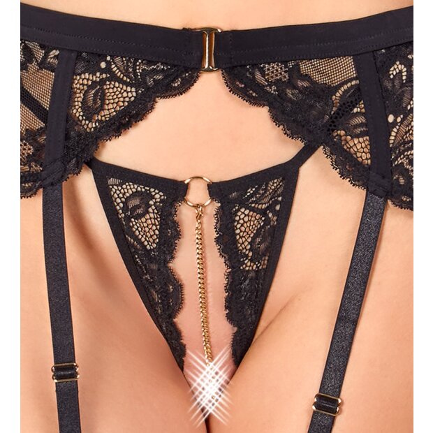 Abierta Fina Ensemble de lingerie avec chaînes noir S