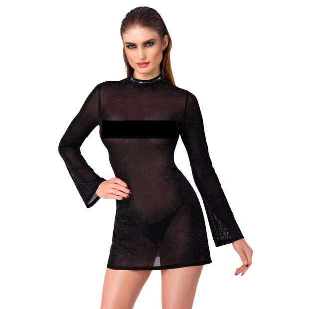 Noir Robe Mini Transparente avec Paillettes Noir S