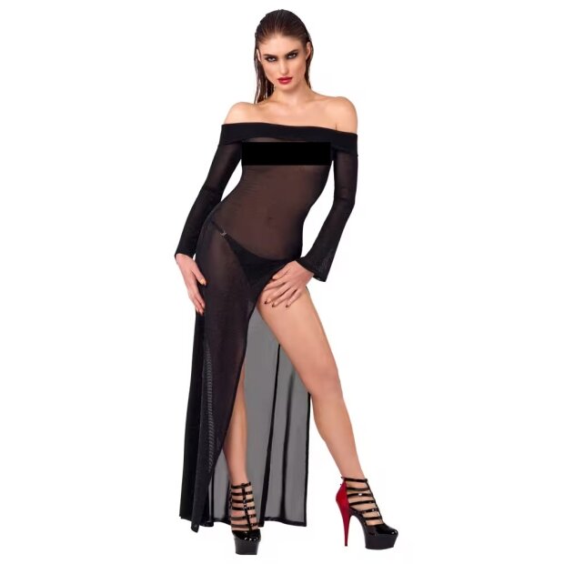 Noir Transparentes Maxikleid mit seitlichem Schlitz Schwarz S