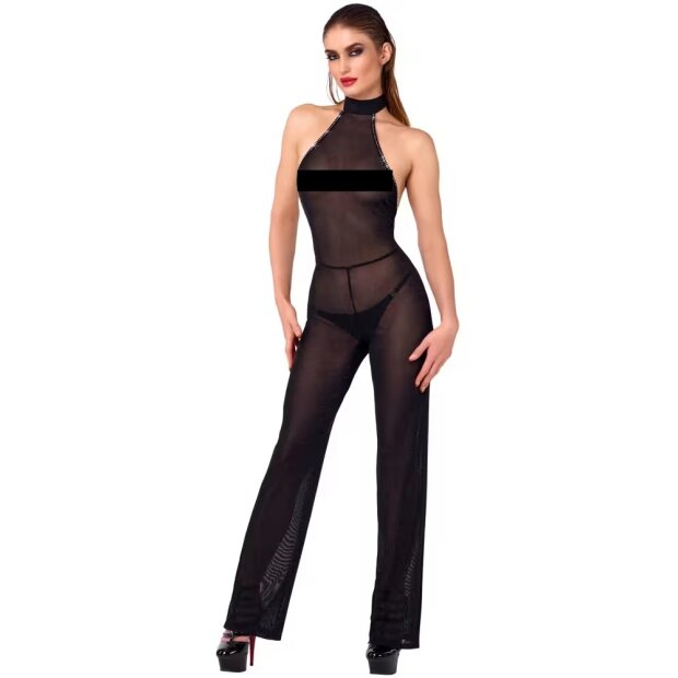 Noir Transparenter Overall mit Glitzer Schwarz XL