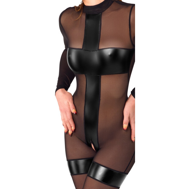 Noir Transparent Overall with Open Crotch Black S