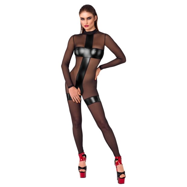 Noir Transparent Overall with Open Crotch Black L