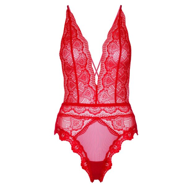 Outlet - Deep-V Lace Teddy  Red L/XL