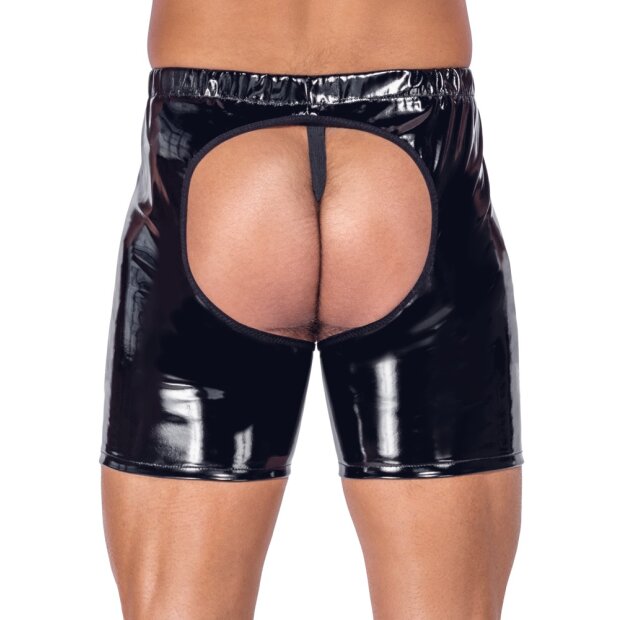 Black Level Set aus String und Chaps aus Lack Schwarz S