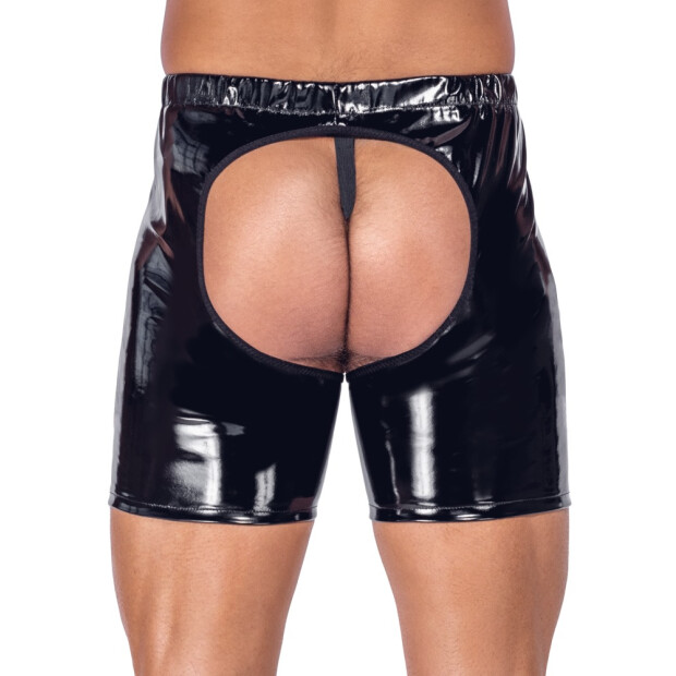 Black Level Set aus String und Chaps aus Lack Schwarz XL