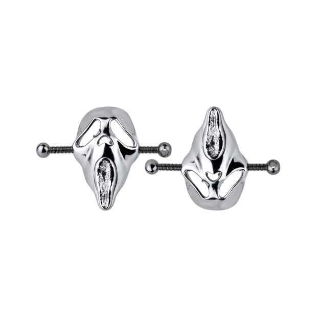 Kiotos Steel Ghostface Mask Nippelklemmen mit Kette Silber