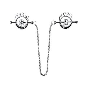 Kiotos Steel Flaming Skull Nippelklemmen mit Kette Silber