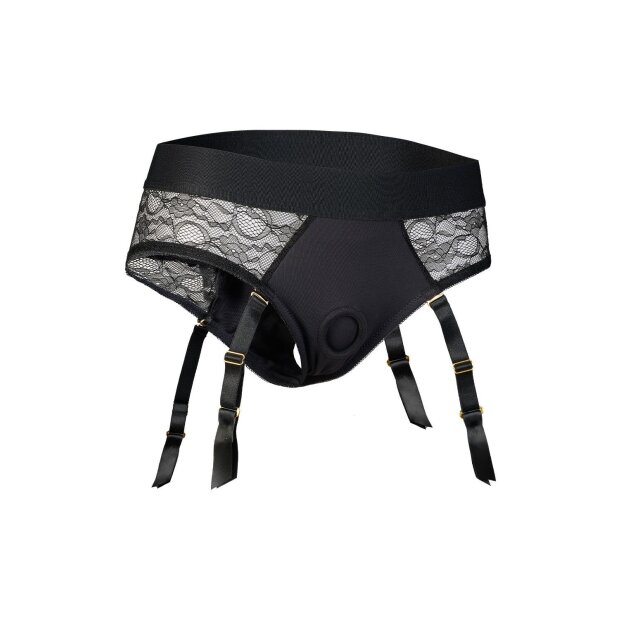 Dream Toys Reva Culotte porte-jarretelles strap-on avec dildo Noir XL 15,5 cm Ø 3 cm