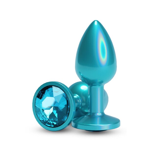 NS Novelties Rear Assets Iridescent Teal Anal Plug Small blue