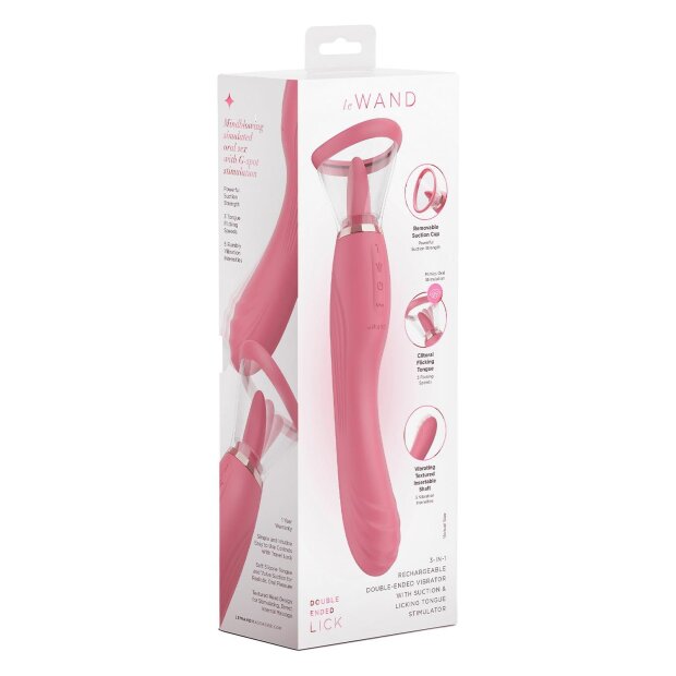 Le Wand Lick 3-1 Double-Sided Vibrator with Tongue Stimulator Pink 26 cm Ø 4 cm