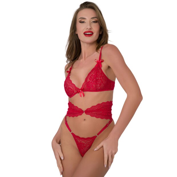 Daring Intimates Lace Dreams 3-piece lingerie set Red L-XL