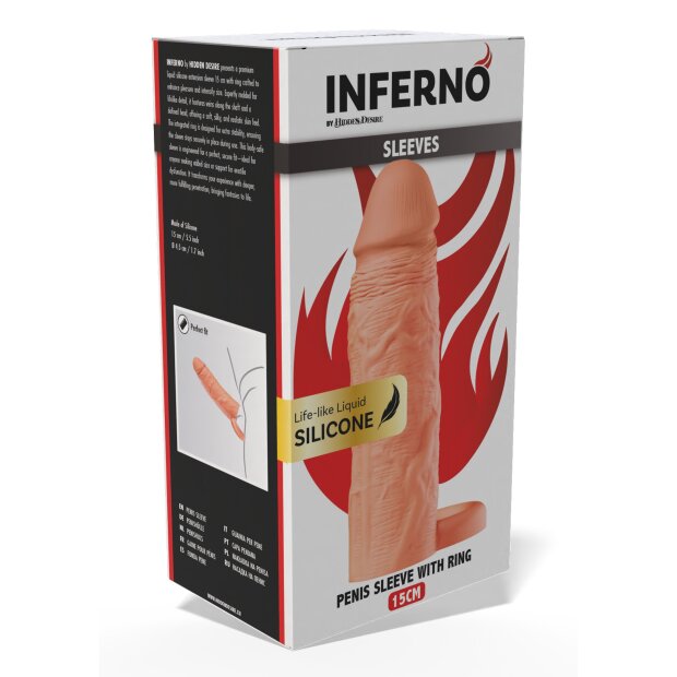 Hidden Desire Inferno Manchon pour pénis en silicone liquide Beige 15 cm Ø 4 cm