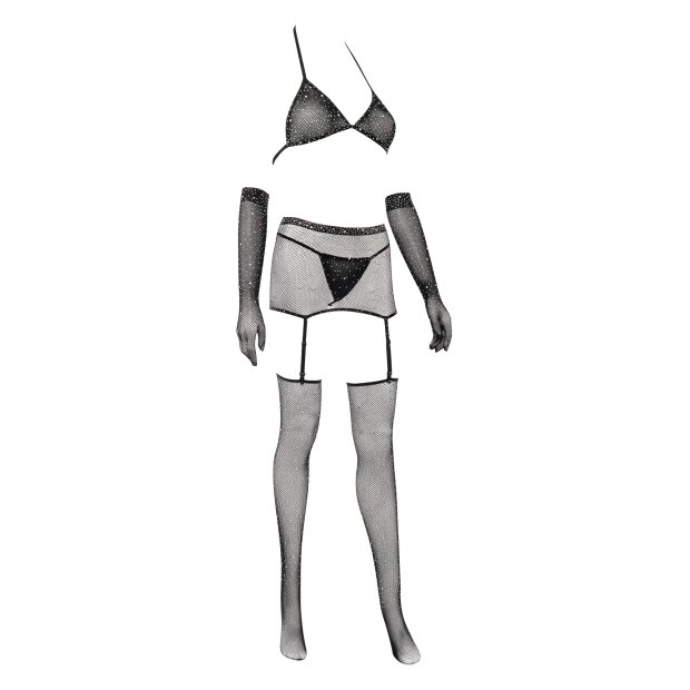 Amorable Ensemble sexy en Résille avec Strass 7 pièces Noir S-M