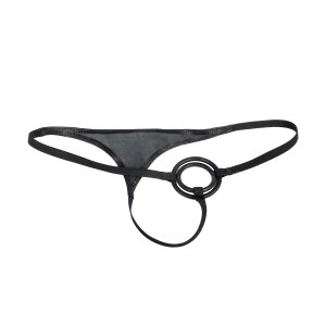 Rimba G-string en cuir avec anneaux pénien Noir...
