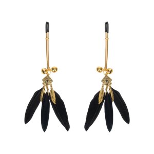 Rimba Pinces à tétons avec plumes Or Noir