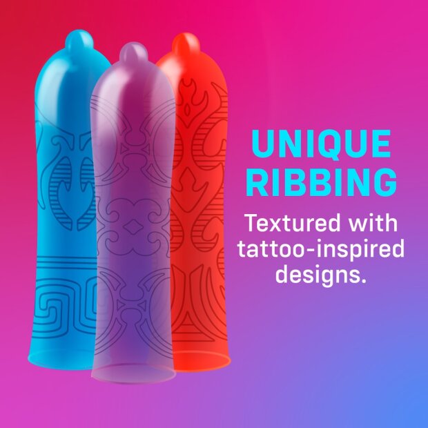 ONE Colored condoms in tattoo design pack of 12