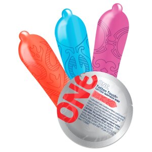 ONE Colored condoms in tattoo design pack of 12