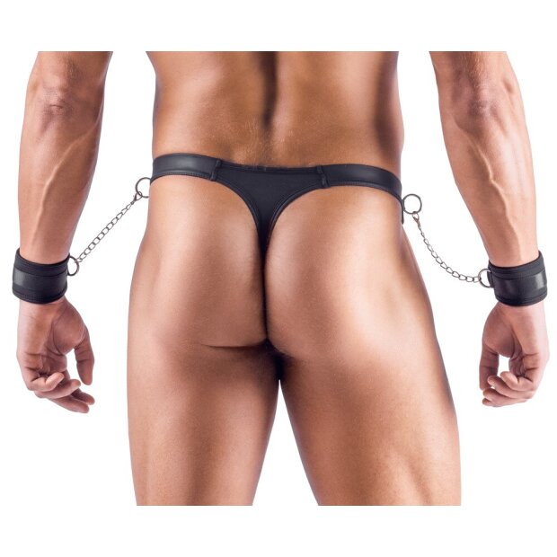 Svenjoyment Thong with Soft Handcuffs Black S