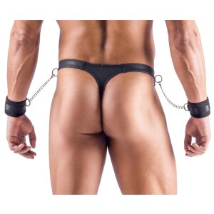 Svenjoyment String avec menottes souples Noir L