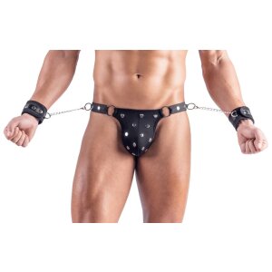 Svenjoyment String avec menottes souples Noir 3XL