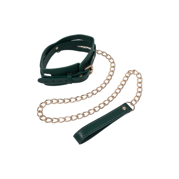 Sportsheets Indica Cutout Collar and Leash Green Gold