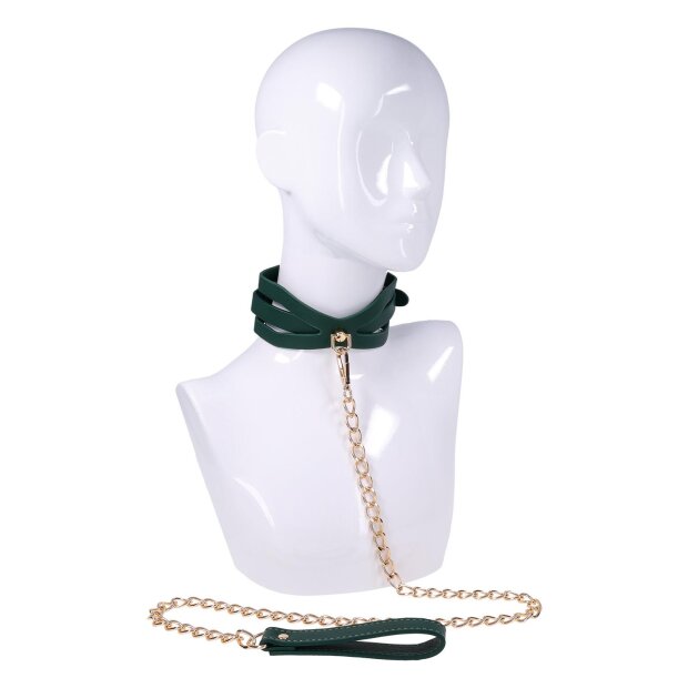 Sportsheets Indica Cutout Collar and Leash Green Gold