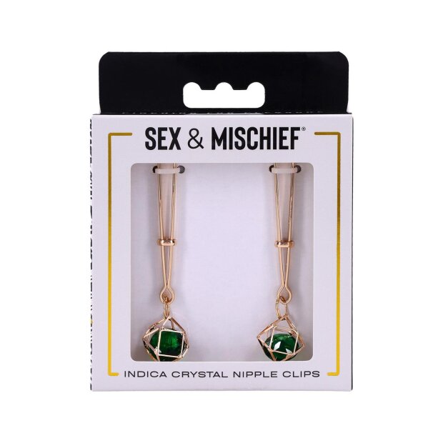 Sportsheets Indica Pinces à tétons avec cristaux vert or